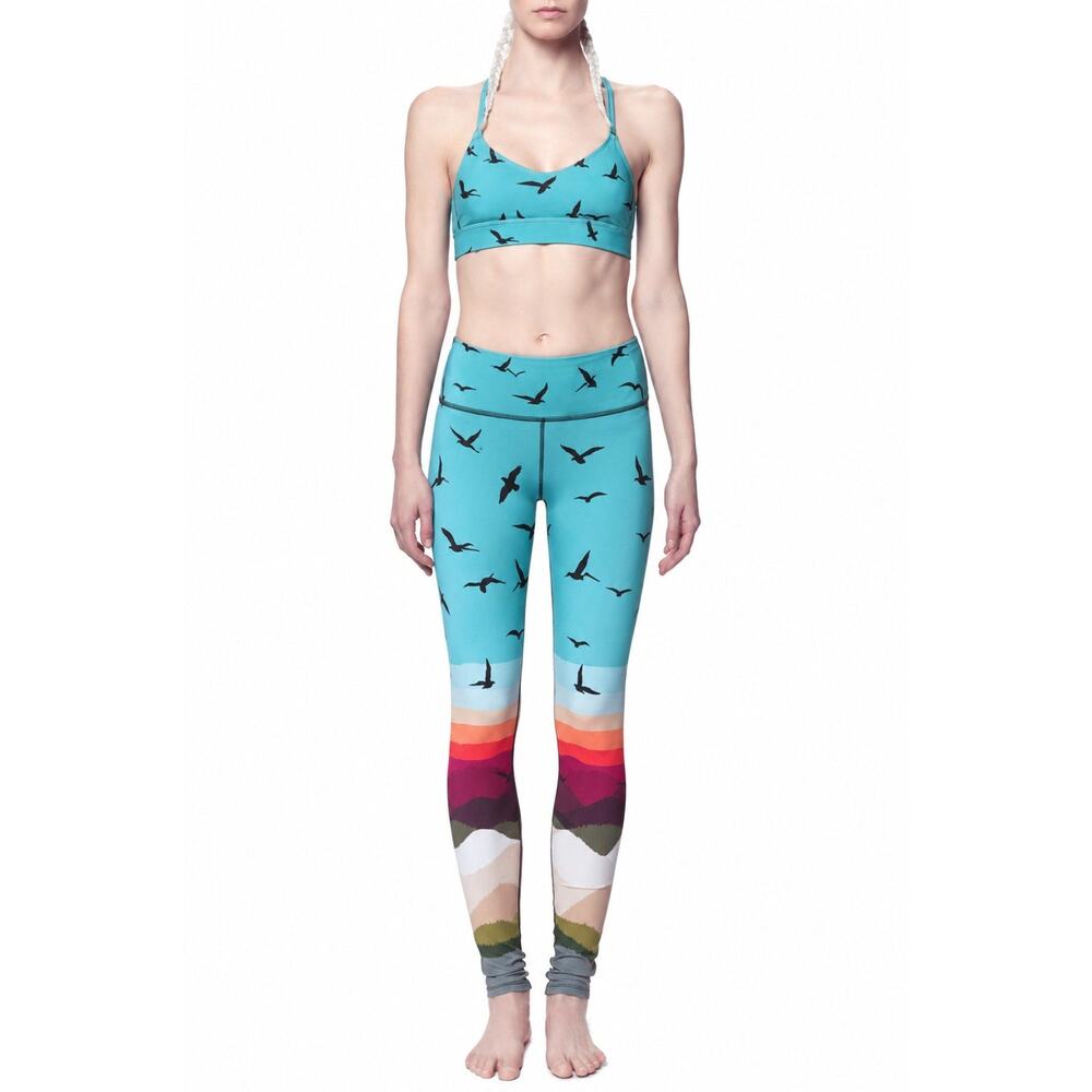 Mara Hoffman Active Long Leggings size Small Boho Indie Hippie Colorful Bird